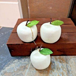 Spun Satin White Apples Vintage Ornament Set Of 3
